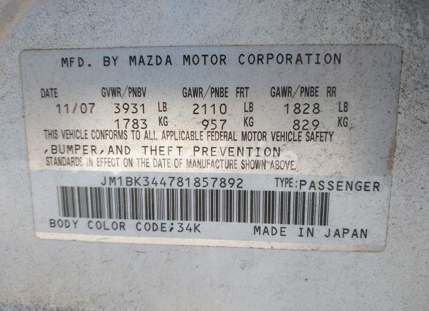 Photo 9 of 2008 Mazda Mazda3 S TOURING (VIN JM1BK344781857892)