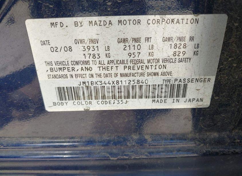 Photo 9 of 2008 Mazda Mazda3 S SPORT (VIN JM1BK344X81125840)