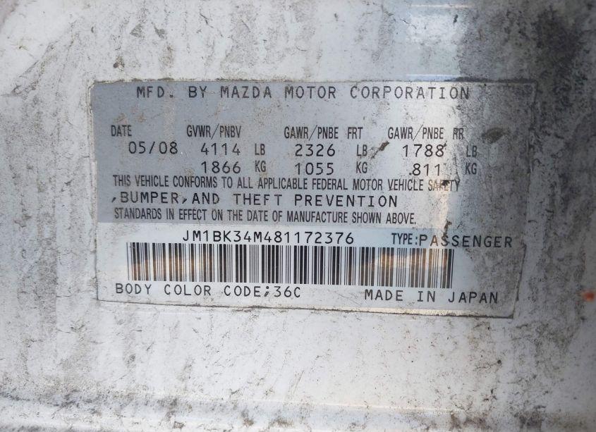 Photo 9 of 2008 Mazda Mazdaspeed3 SPORT (VIN JM1BK34M481172376)