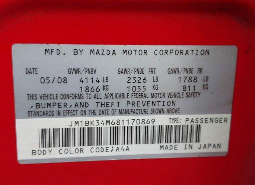 Photo 9 of 2008 Mazda Mazdaspeed3 SPORT (VIN JM1BK34M681170869)