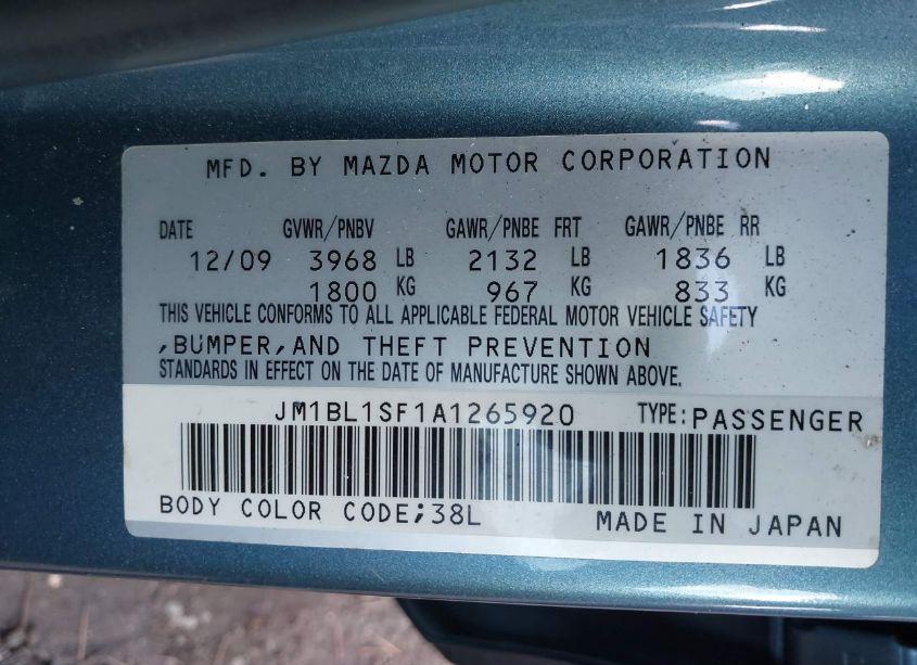 Photo 9 of 2010 Mazda Mazda3 I SPORT (VIN JM1BL1SF1A1265920)