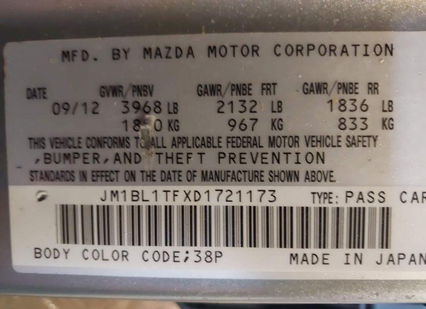 Photo 9 of 2013 Mazda Mazda3 I SV (VIN JM1BL1TFXD1721173)