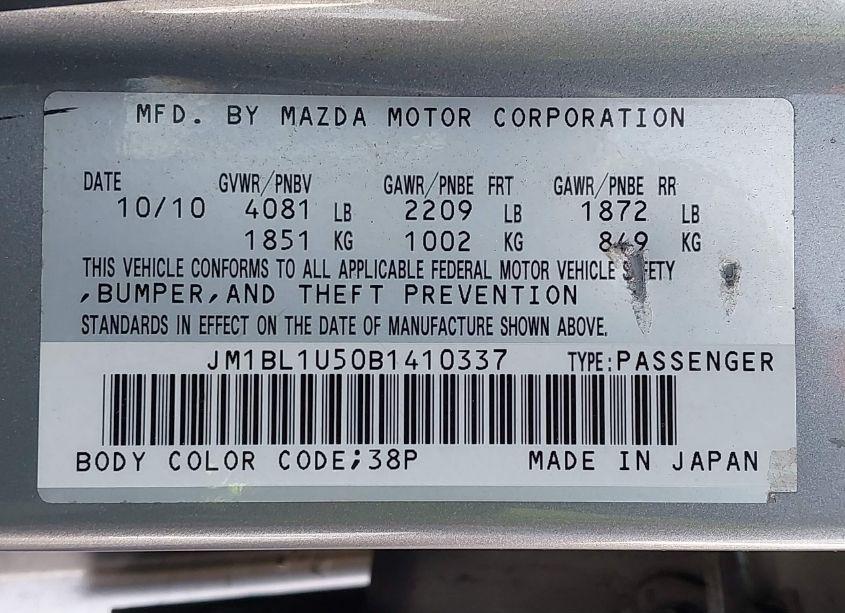Photo 9 of 2011 Mazda Mazda3 S SPORT (VIN JM1BL1U50B1410337)