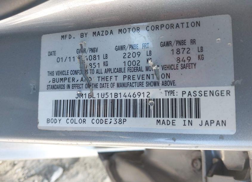 Photo 9 of 2011 Mazda Mazda3 S SPORT (VIN JM1BL1U51B1446912)