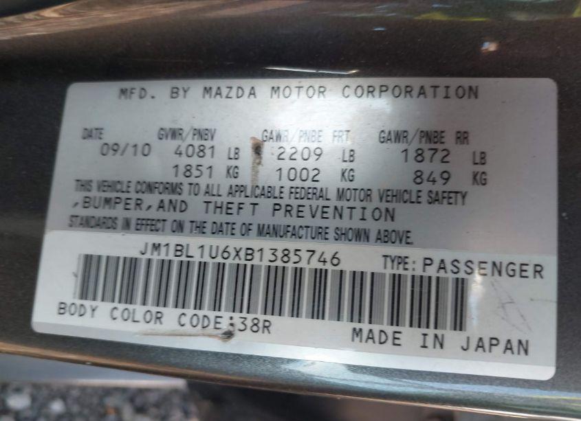 Photo 9 of 2011 Mazda Mazda3 (VIN JM1BL1U6XB1385746)