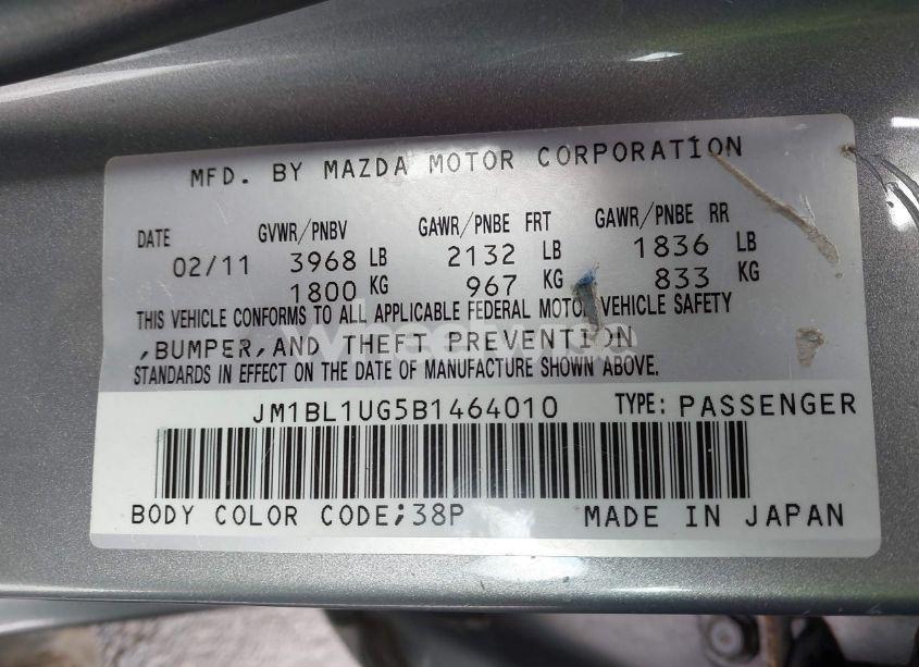 Photo 9 of 2011 Mazda Mazda3 I SPORT (VIN JM1BL1UG5B1464010)