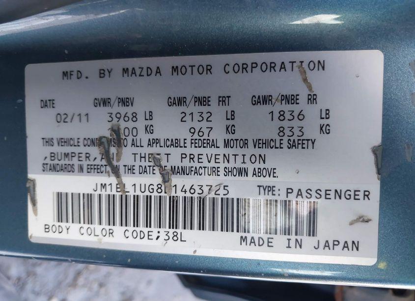 Photo 9 of 2011 Mazda Mazda3 I SPORT (VIN JM1BL1UG8B1463725)