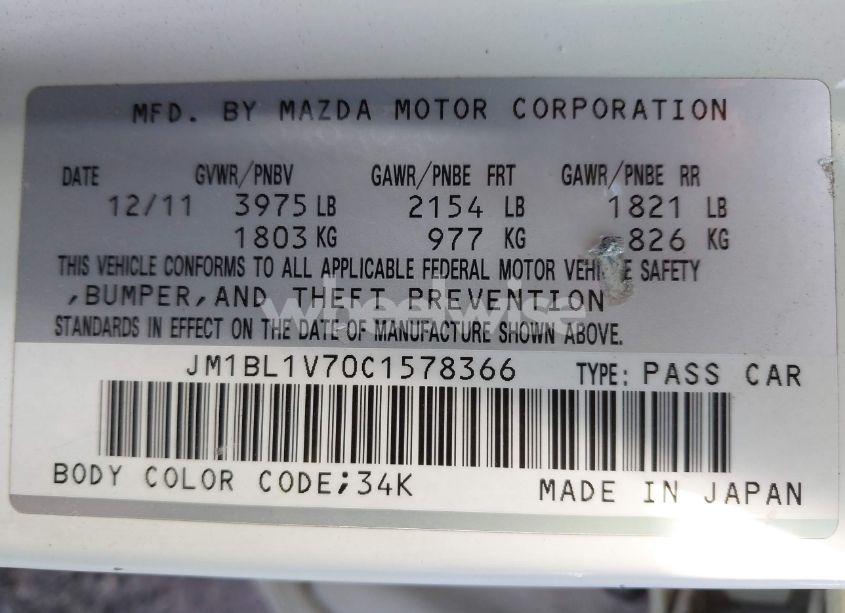 Photo 9 of 2012 Mazda Mazda3 I TOURING (VIN JM1BL1V70C1578366)