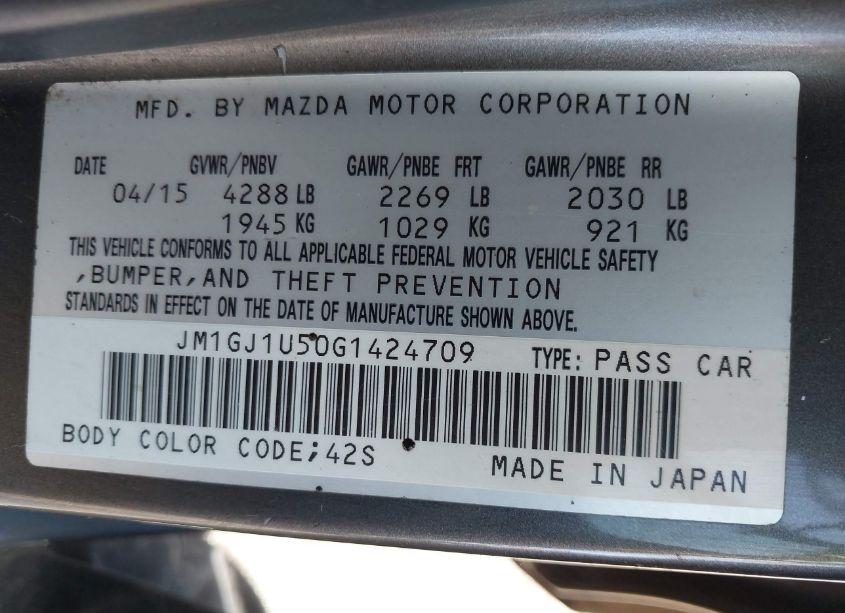 Photo 9 of 2016 Mazda Mazda6 I SPORT (VIN JM1GJ1U50G1424709)