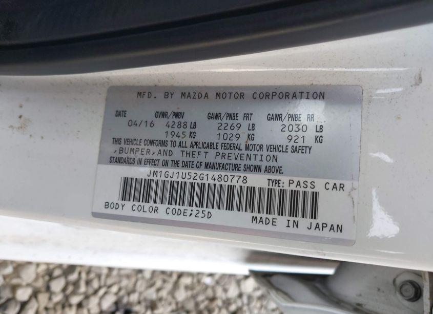 Photo 9 of 2016 Mazda Mazda6 I SPORT (VIN JM1GJ1U52G1480778)