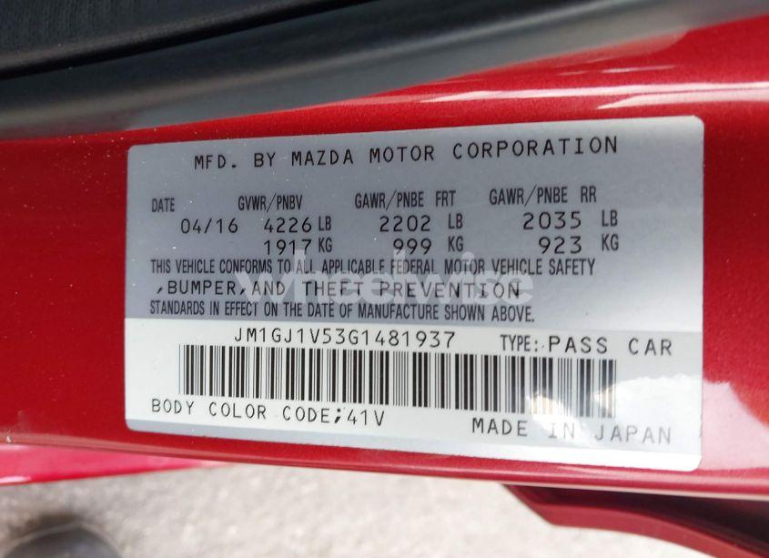 Photo 9 of 2016 Mazda Mazda6 I TOURING (VIN JM1GJ1V53G1481937)