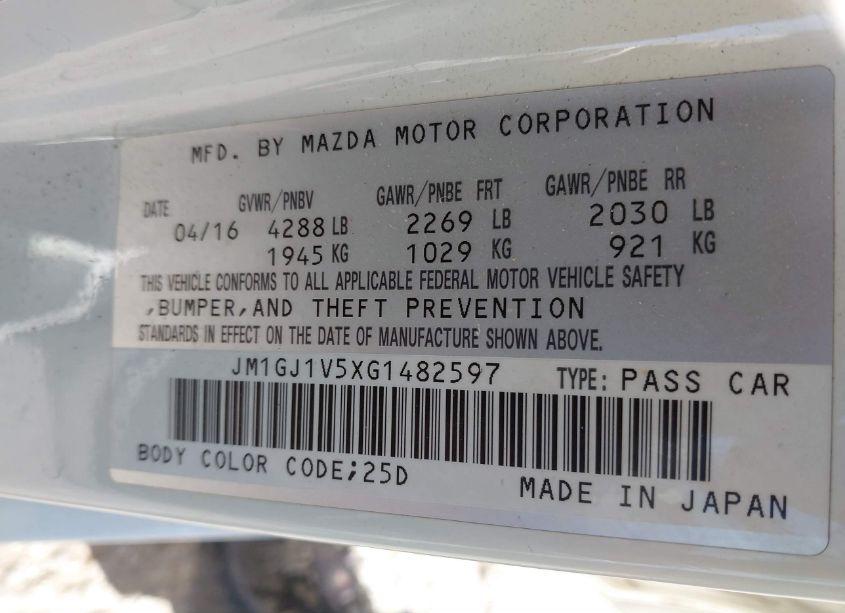 Photo 9 of 2016 Mazda Mazda6 I TOURING (VIN JM1GJ1V5XG1482597)