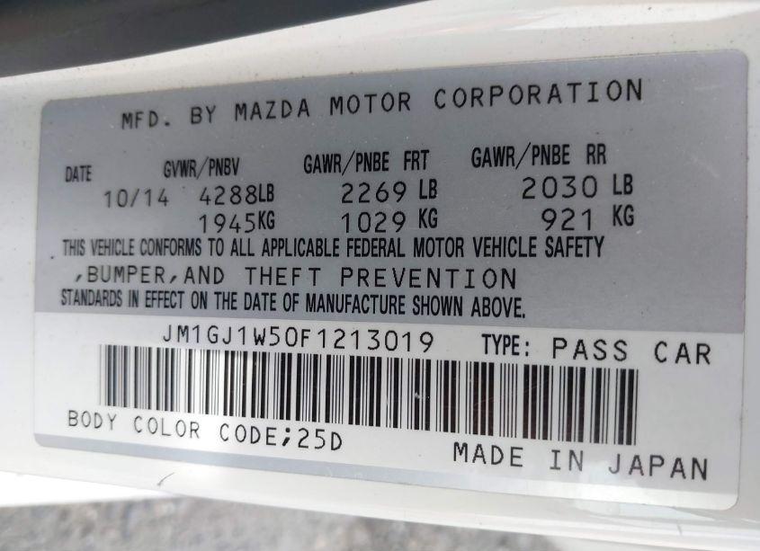 Photo 9 of 2015 Mazda Mazda6 I GRAND TOURING (VIN JM1GJ1W50F1213019)