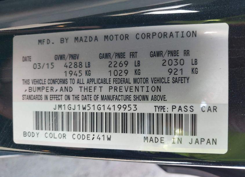 Photo 9 of 2016 Mazda Mazda6 I GRAND TOURING (VIN JM1GJ1W51G1419953)