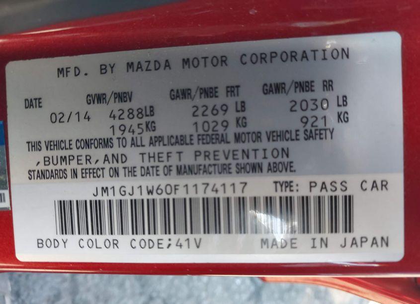 Photo 9 of 2015 Mazda Mazda6 (VIN JM1GJ1W60F1174117)