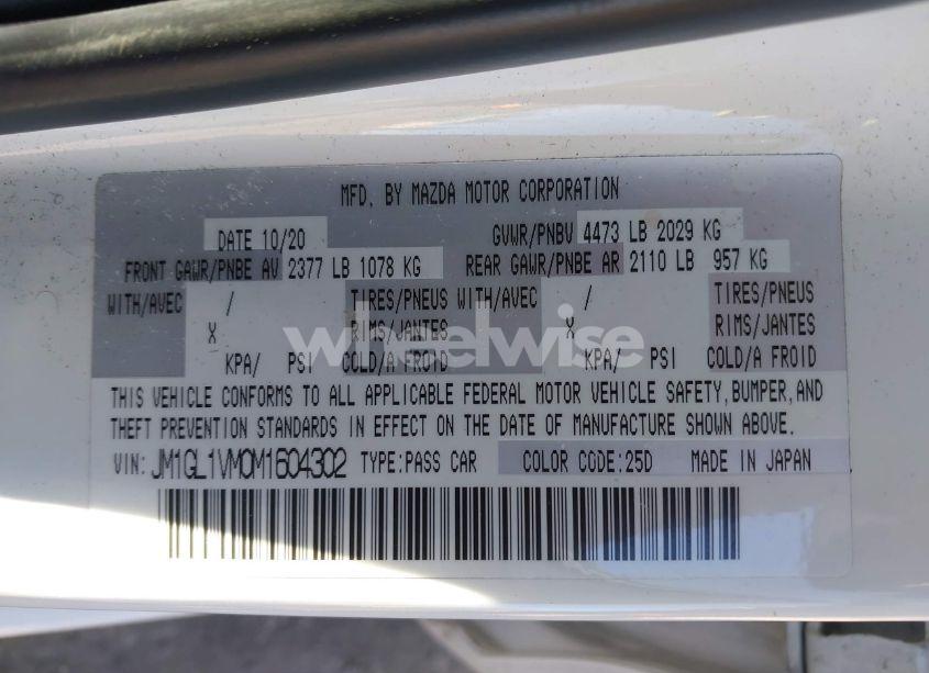 Photo 9 of 2021 Mazda Mazda6 TOURING (VIN JM1GL1VM0M1604302)