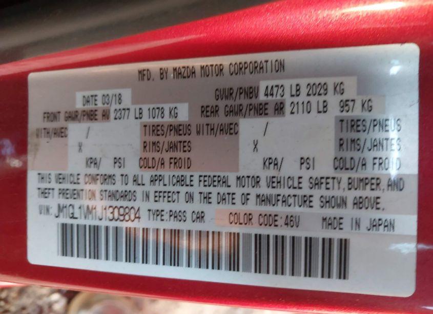 Photo 9 of 2018 Mazda Mazda6 TOURING (VIN JM1GL1VM1J1309804)