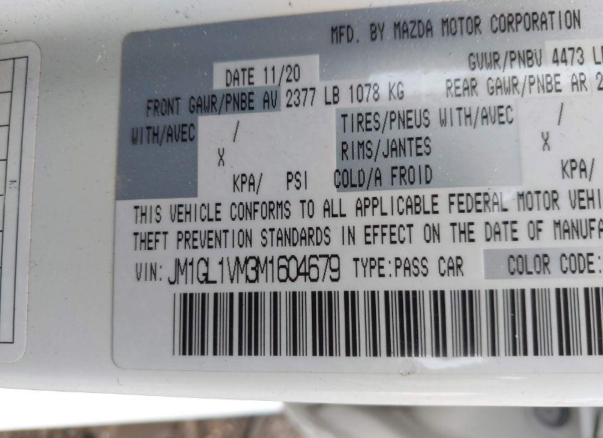 Photo 9 of 2021 Mazda Mazda6 TOURING (VIN JM1GL1VM3M1604679)