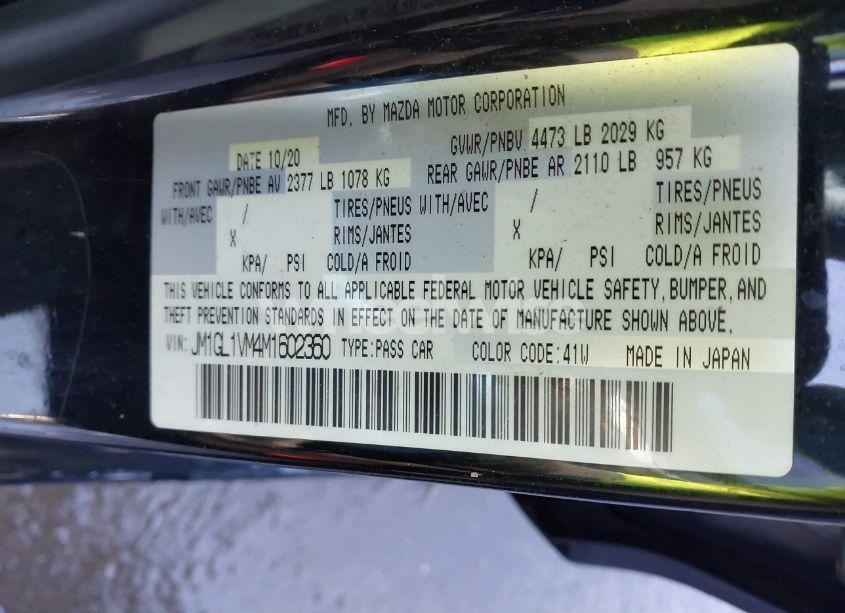 Photo 9 of 2021 Mazda Mazda6 TOURING (VIN JM1GL1VM4M1602360)