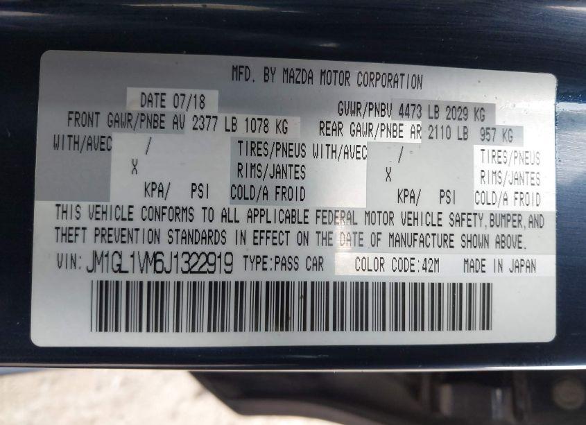 Photo 9 of 2018 Mazda Mazda6 TOURING (VIN JM1GL1VM6J1322919)