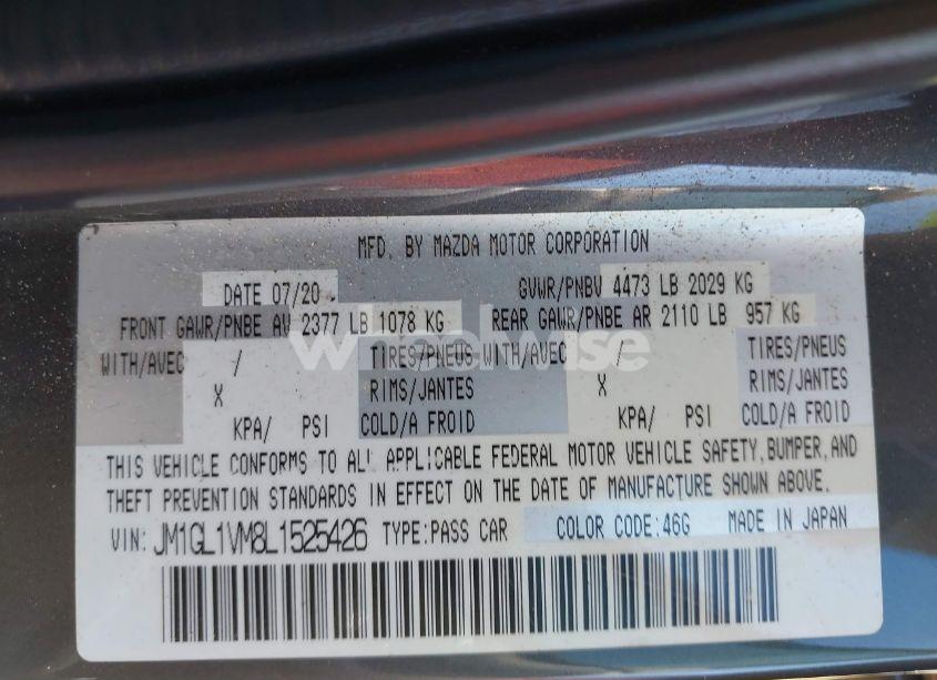 Photo 9 of 2020 Mazda Mazda6 TOURING (VIN JM1GL1VM8L1525426)