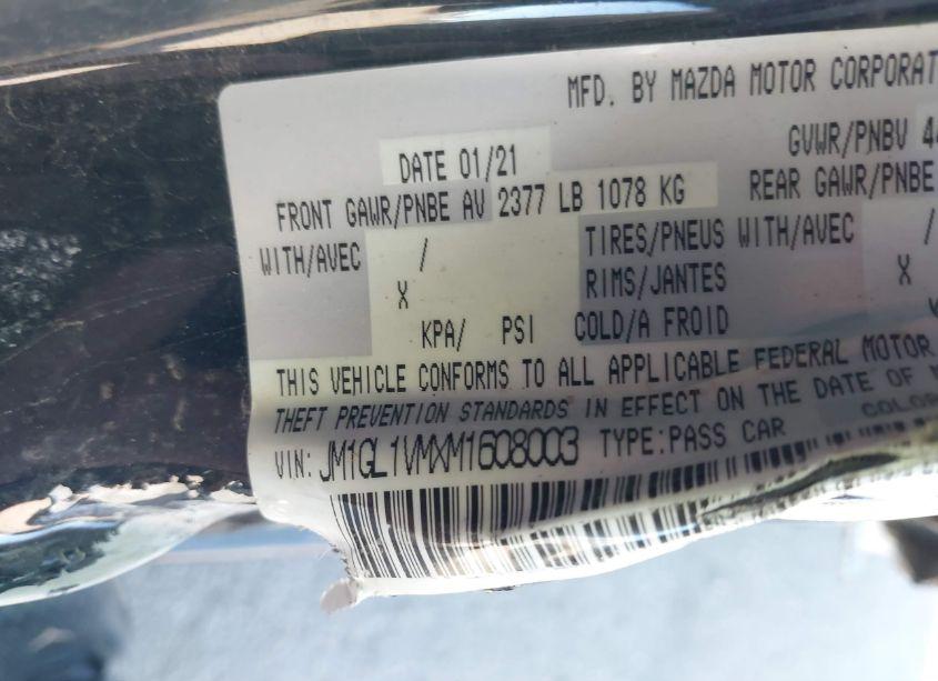 Photo 9 of 2021 Mazda Mazda6 TOURING (VIN JM1GL1VMXM1608003)