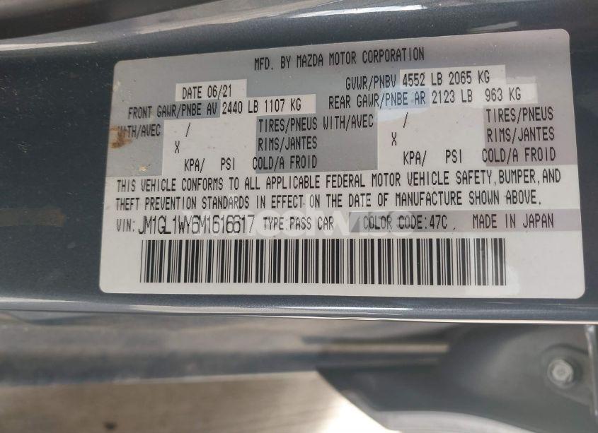Photo 9 of 2021 Mazda Mazda6 CARBON EDITION (VIN JM1GL1WY6M1616617)
