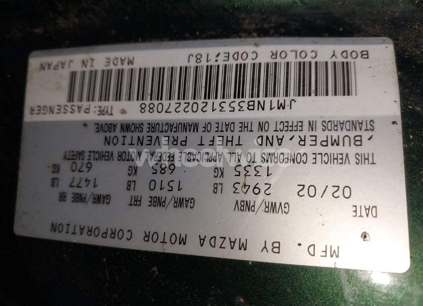 Photo 9 of 2002 Mazda Mx-5 MIATA CLOTH/LS/SE (VIN JM1NB353120227088)