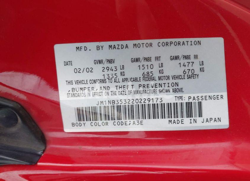 Photo 9 of 2002 Mazda Mx-5 MIATA CLOTH/LS/SE (VIN JM1NB353220229173)