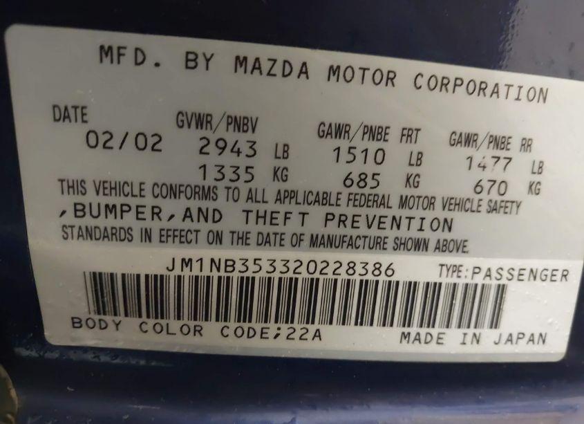 Photo 9 of 2002 Mazda Mx-5 MIATA CLOTH/LS/SE (VIN JM1NB353320228386)