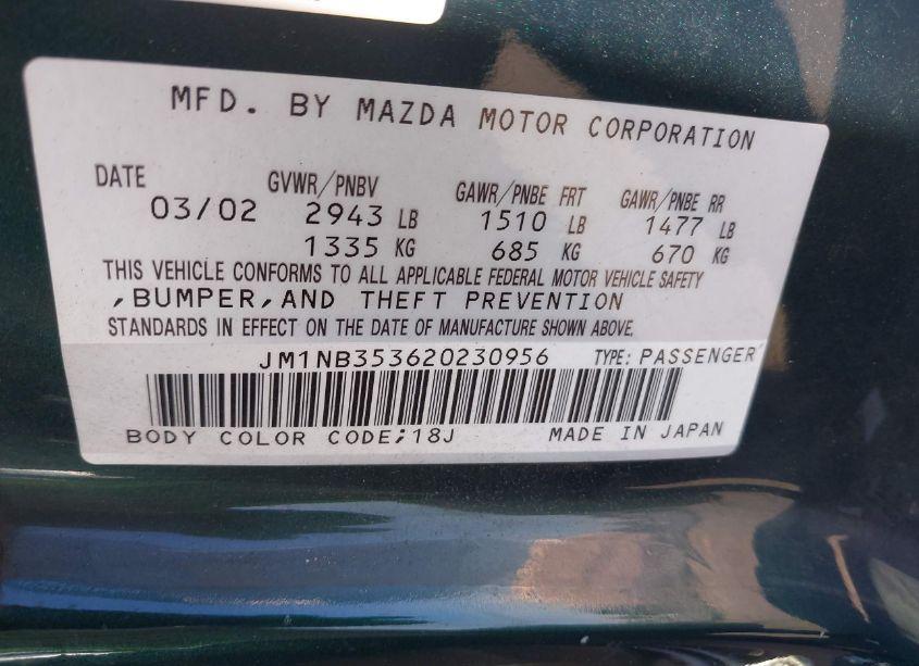 Photo 9 of 2002 Mazda Mx-5 MIATA CLOTH/LS/SE (VIN JM1NB353620230956)