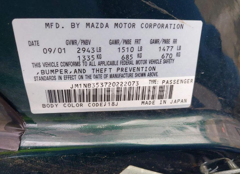 Photo 9 of 2002 Mazda Mx-5 MIATA CLOTH/LS/SE (VIN JM1NB353720222073)