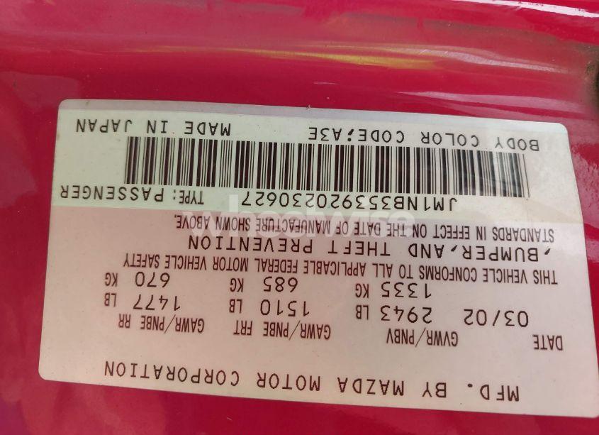 Photo 8 of 2002 Mazda Mx-5 MIATA CLOTH/LS/SE (VIN JM1NB353920230627)