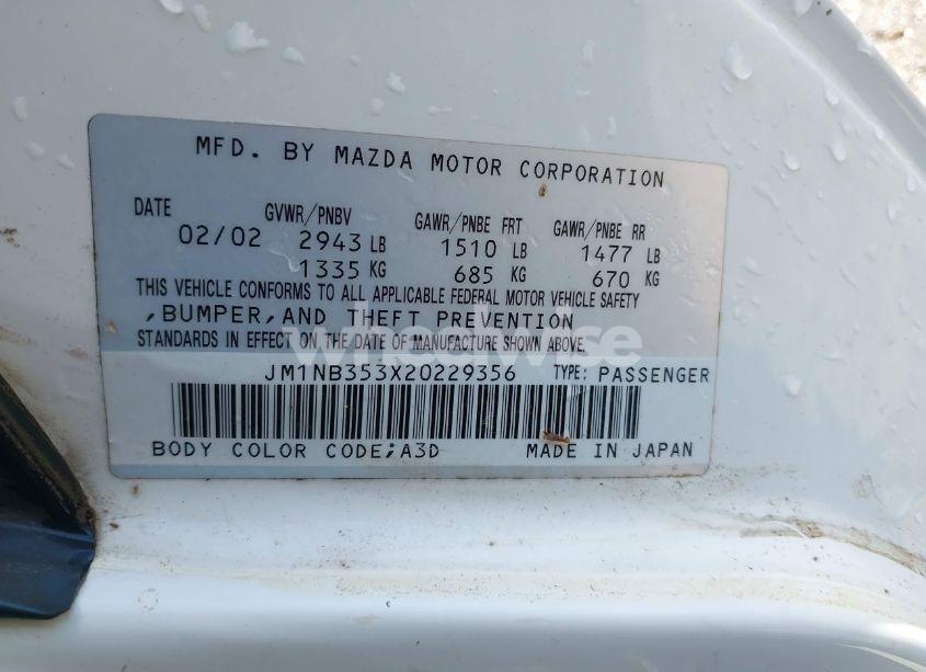 Photo 9 of 2002 Mazda Mx-5 MIATA CLOTH/LS/SE (VIN JM1NB353X20229356)