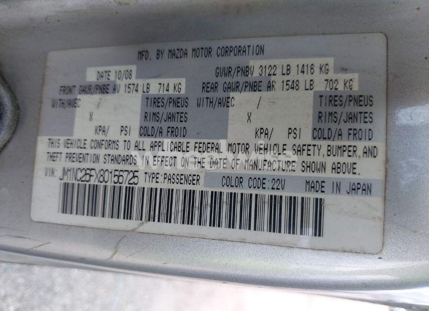 Photo 9 of 2008 Mazda Mx-5 TOURING (VIN JM1NC26FX80156725)