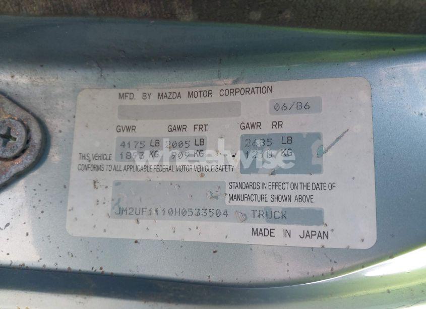Photo 9 of 1987 Mazda B2000 (VIN JM2UF1110H0533504)
