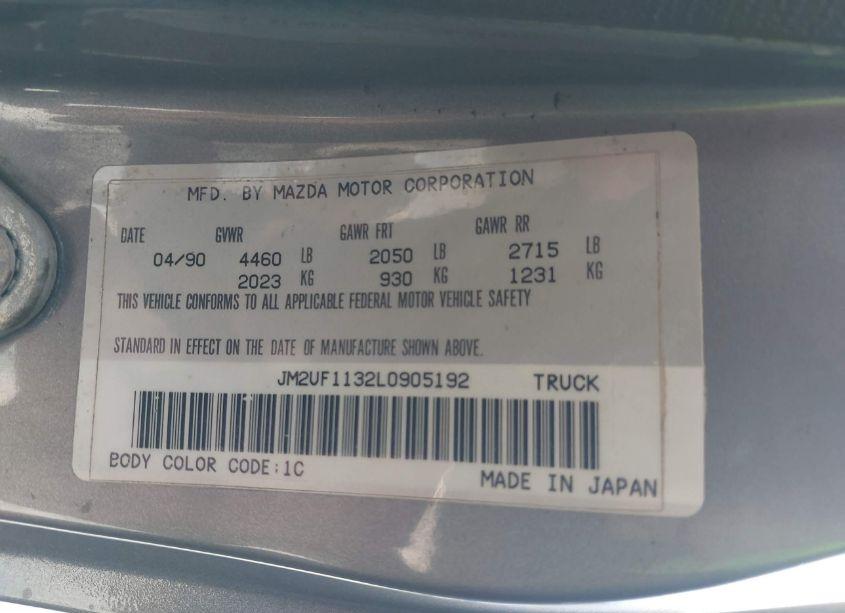 Photo 9 of 1990 Mazda B2200 SHORT BED (VIN JM2UF1132L0905192)