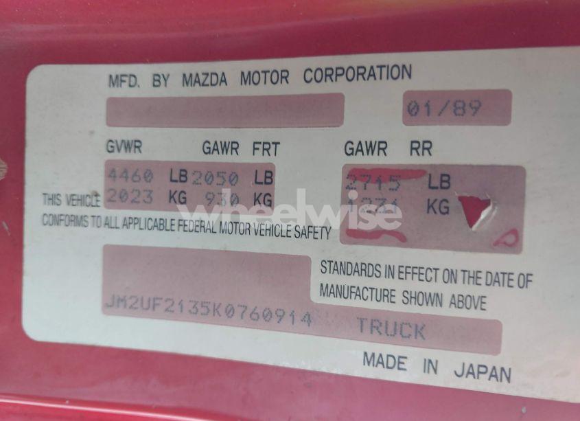 Photo 9 of 1989 Mazda B2200 LONG BED (VIN JM2UF2135K0760914)
