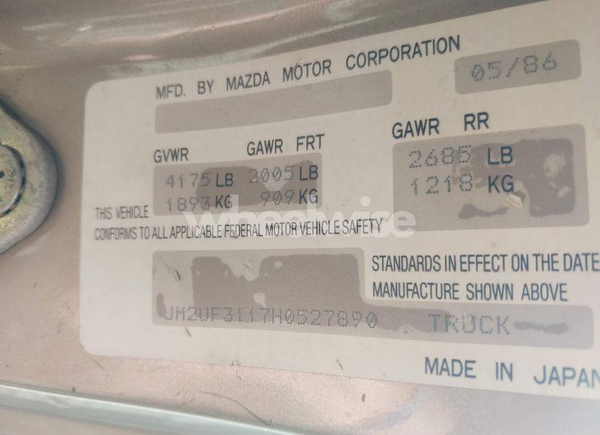 Photo 9 of 1987 Mazda B2000 CAB PLUS (VIN JM2UF3117H0527890)