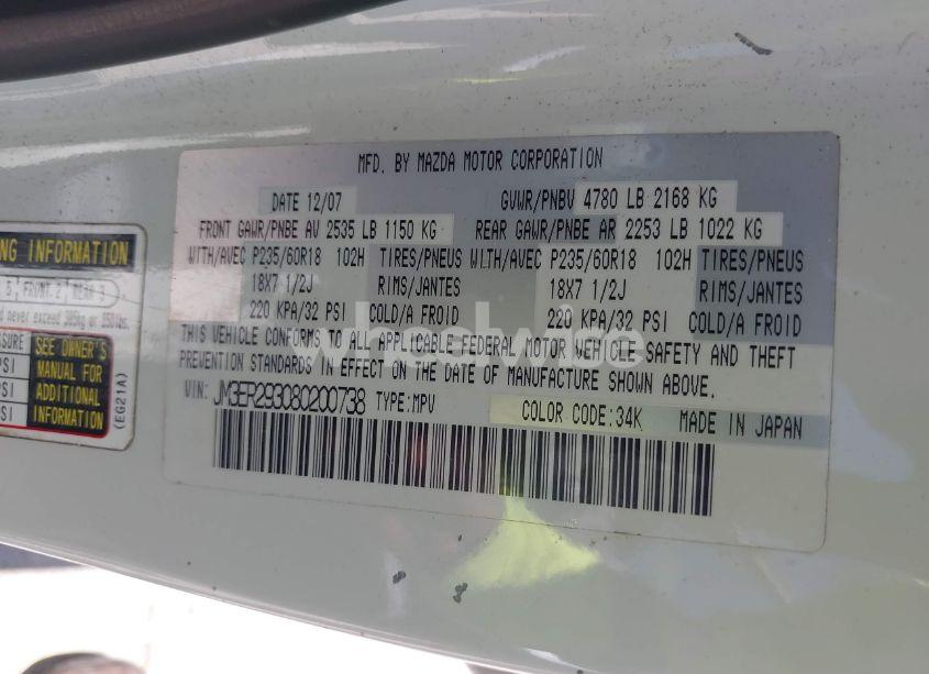 Photo 9 of 2008 Mazda Cx-7 SPORT (VIN JM3ER293080200738)