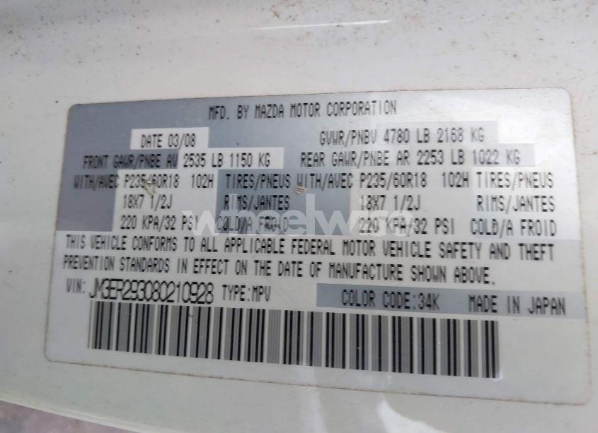 Photo 9 of 2008 Mazda Cx-7 TOURING (VIN JM3ER293080210928)