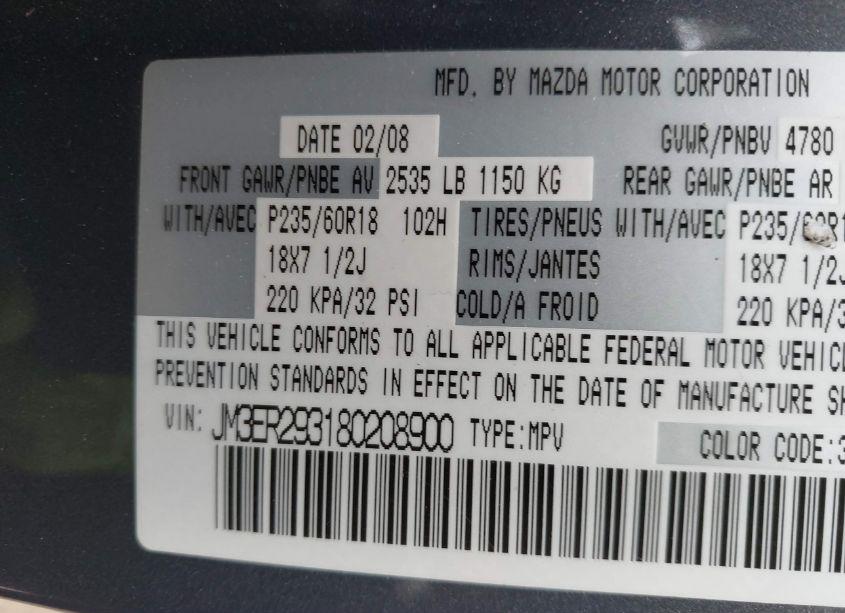 Photo 9 of 2008 Mazda Cx-7 TOURING (VIN JM3ER293180208900)