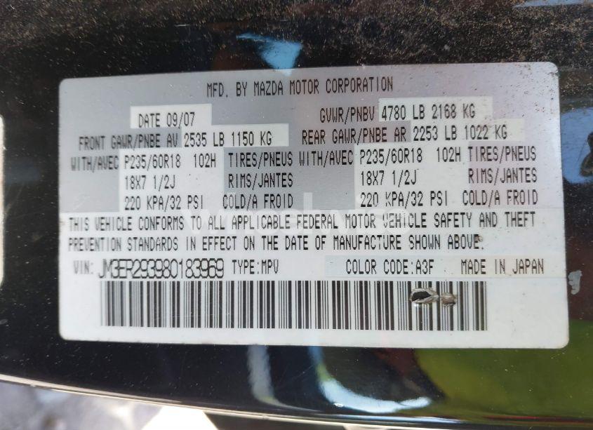 Photo 9 of 2008 Mazda Cx-7 SPORT (VIN JM3ER293980183969)