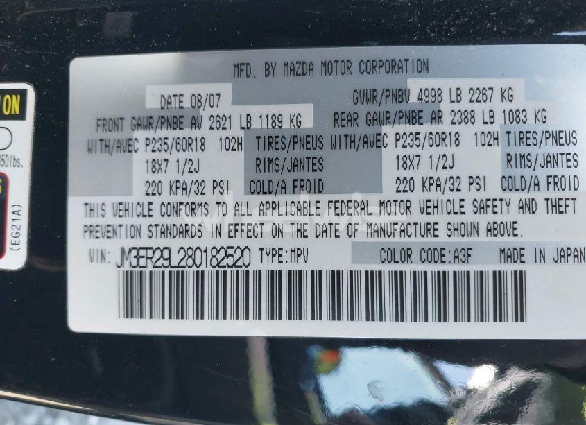 Photo 9 of 2008 Mazda Cx-7 GRAND TOURING (VIN JM3ER29L280182520)