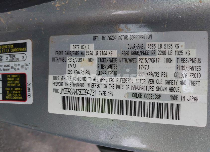 Photo 9 of 2011 Mazda Cx-7 I SV (VIN JM3ER2AM7B0394731)