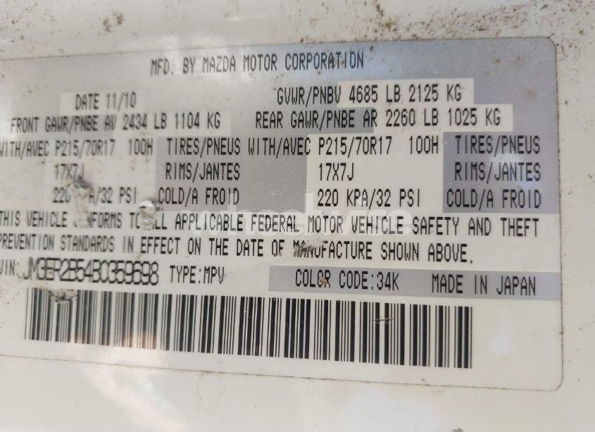 Photo 9 of 2011 Mazda Cx-7 I SPORT (VIN JM3ER2B54B0359698)