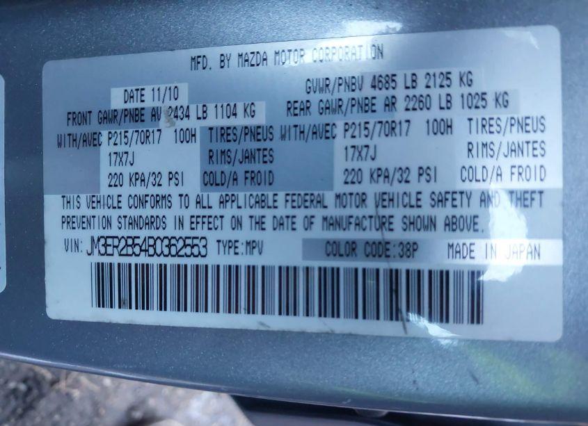 Photo 9 of 2011 Mazda Cx-7 I SPORT (VIN JM3ER2B54B0362553)