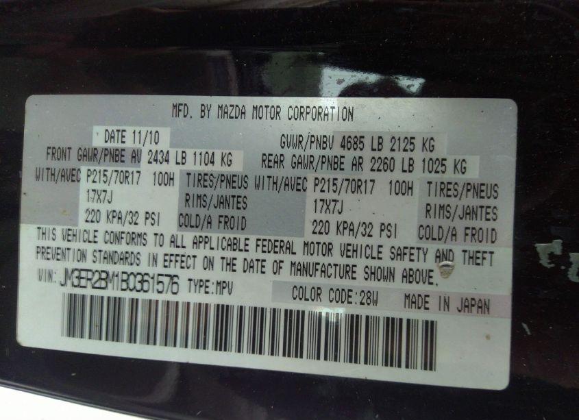 Photo 9 of 2011 Mazda Cx-7 I SPORT (VIN JM3ER2BM1B0361576)