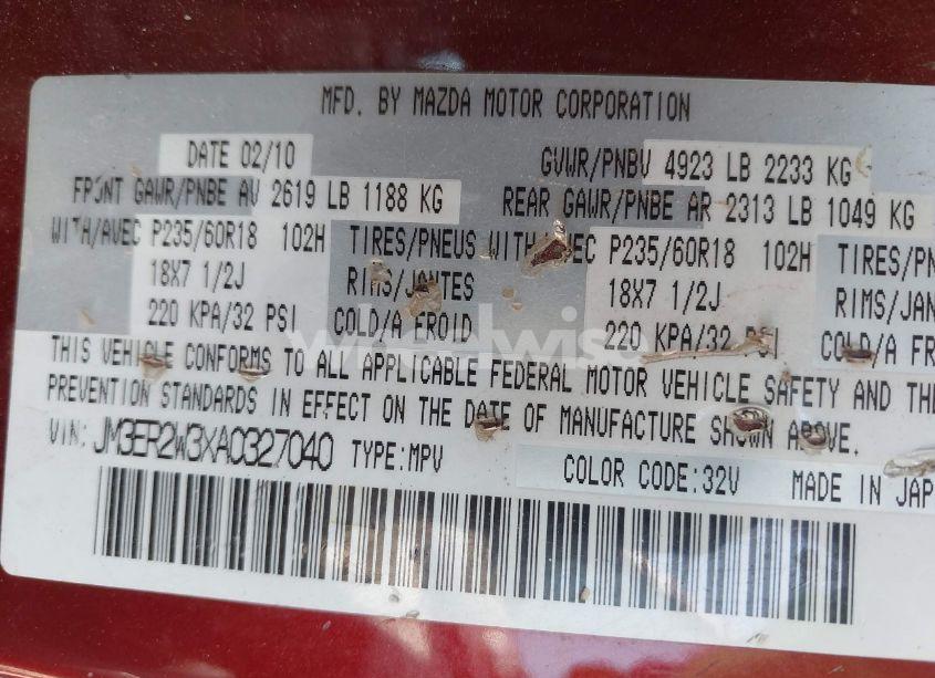 Photo 9 of 2010 Mazda Cx-7 S TOURING (VIN JM3ER2W3XA0327040)