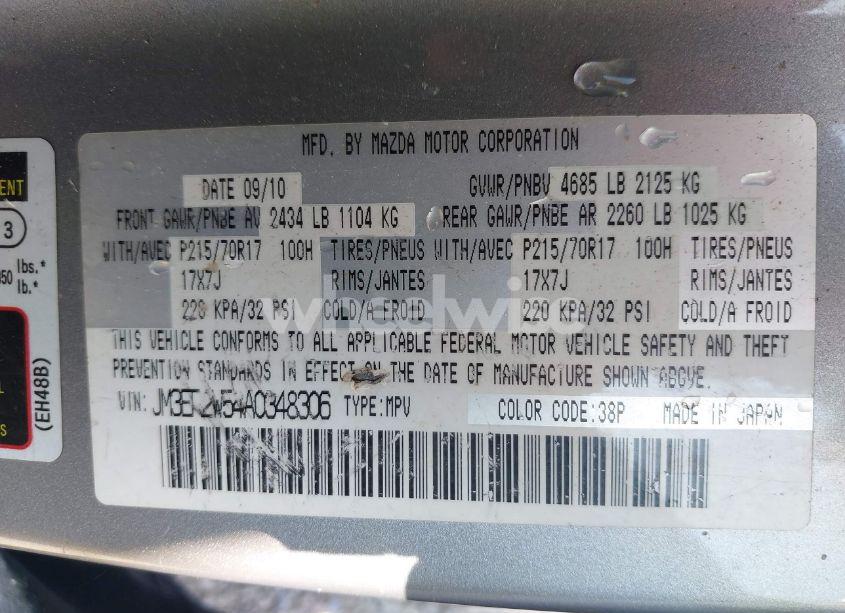 Photo 9 of 2010 Mazda Cx-7 I SPORT (VIN JM3ER2W54A0348306)